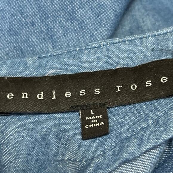 Revolve Endless Rose Blue Lace Embroidered Long Sleeve Kimono Denim Shift Dress - Picture 6 of 7